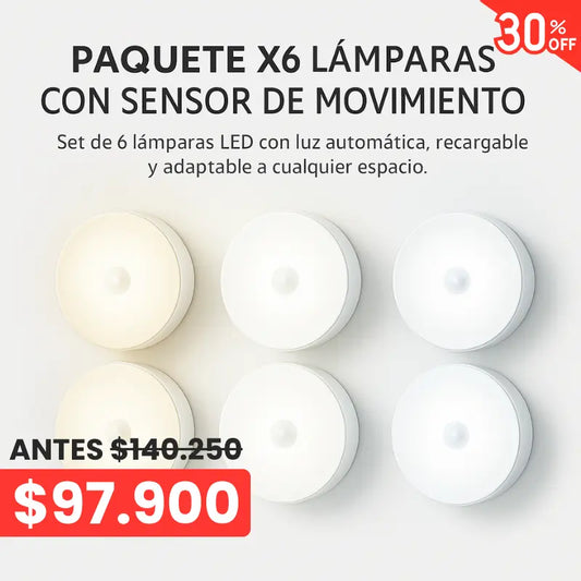 PACK X6 LAMPARAS LED CON SENSOR DE MOVIMIENTO