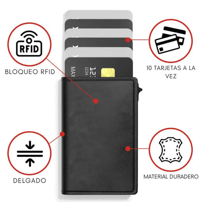 Tarjetero con bloqueo anti robo