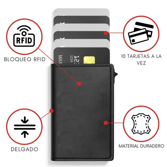 Tarjetero con bloqueo anti robo