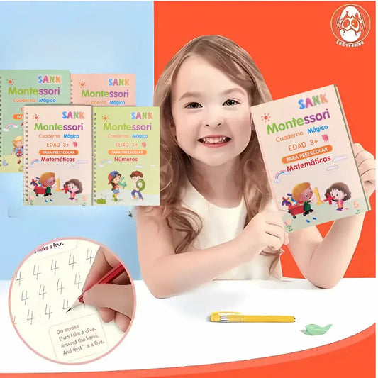 Set de Libros Mágicos Montessori (4 Libros + Lapicero mágico + 10 repuestos de tinta)